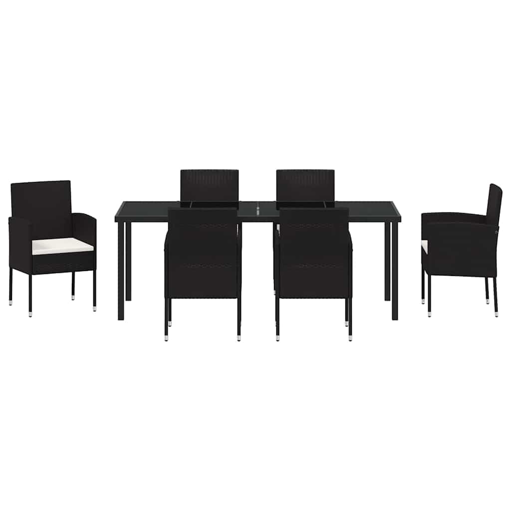 Garden Dining Set with Cushion 7 pcs Black Poly Rattan