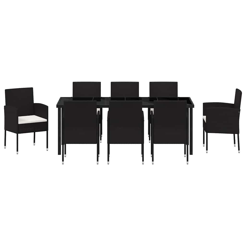 Garden Dining Set with Cushion 9 pcs Black Poly Rattan