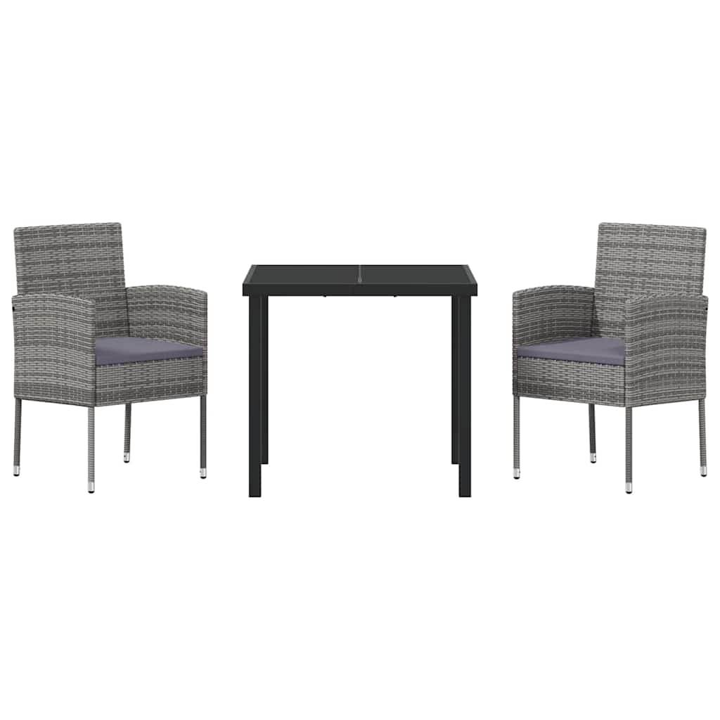 Garden Dining Set with Cushion 3 pcs Grey Poly Rattan