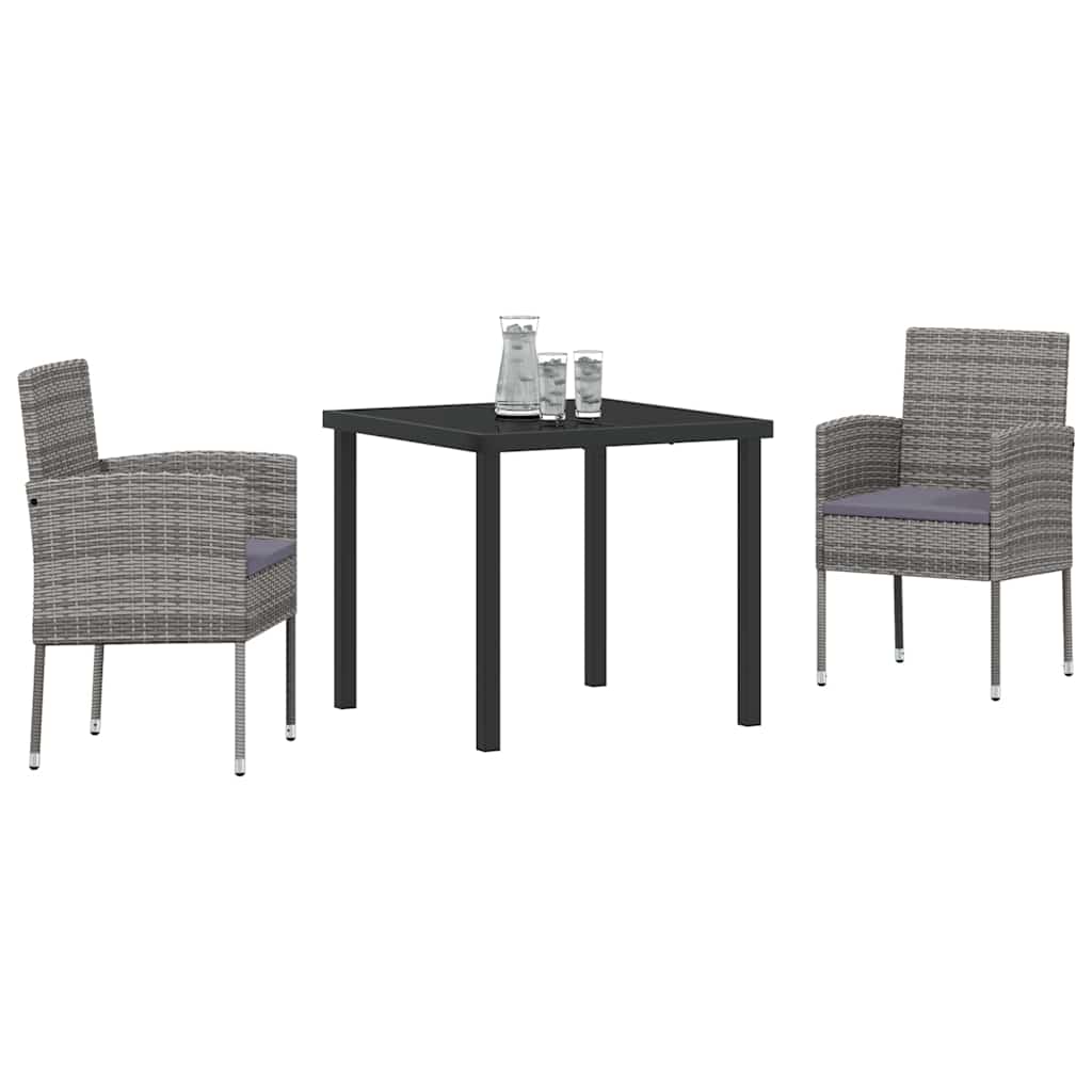 Garden Dining Set with Cushion 3 pcs Grey Poly Rattan