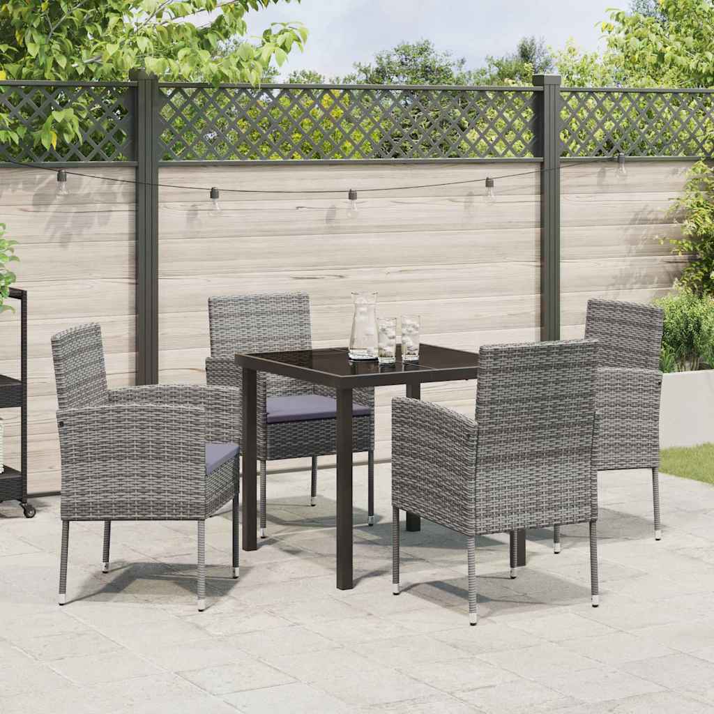 Garden Dining Set with Cushion 5 pcs Grey Poly Rattan