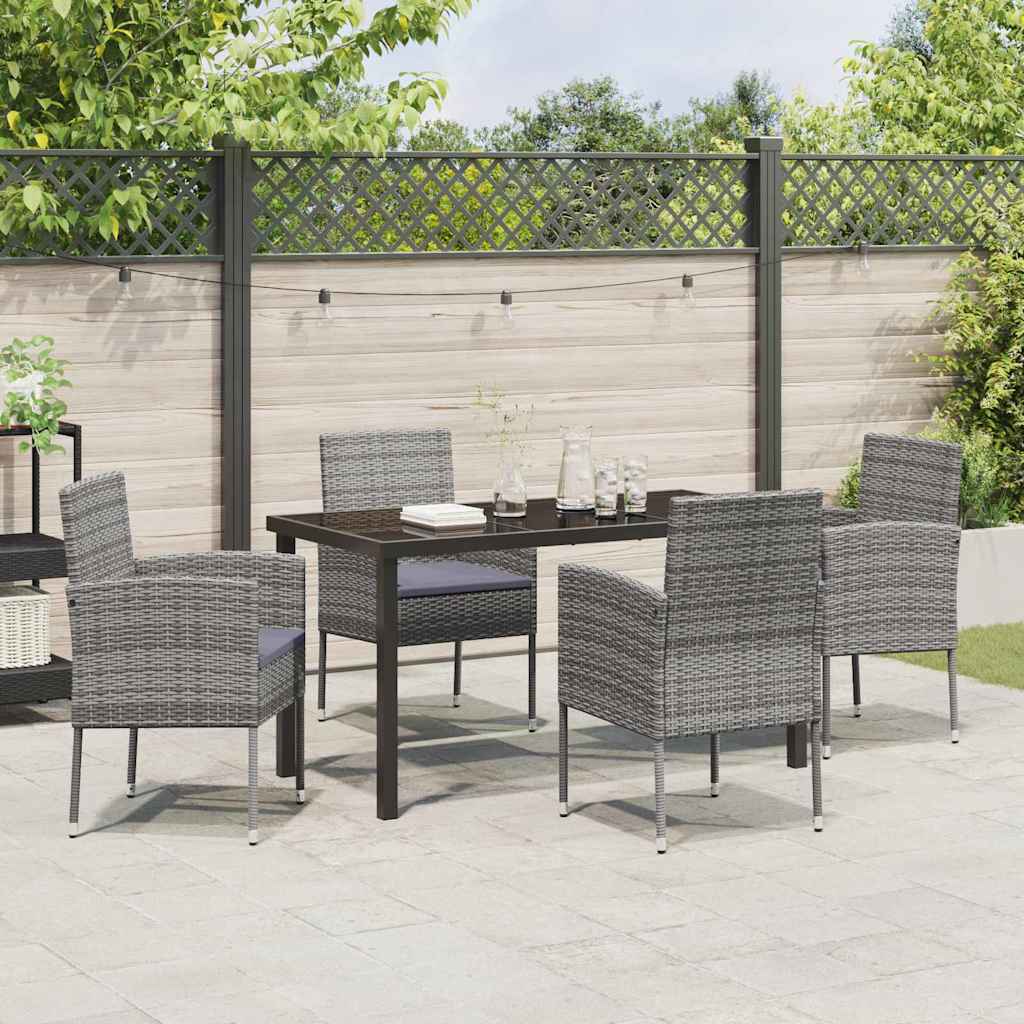 Garden Dining Set with Cushion 5 pcs Grey Poly Rattan