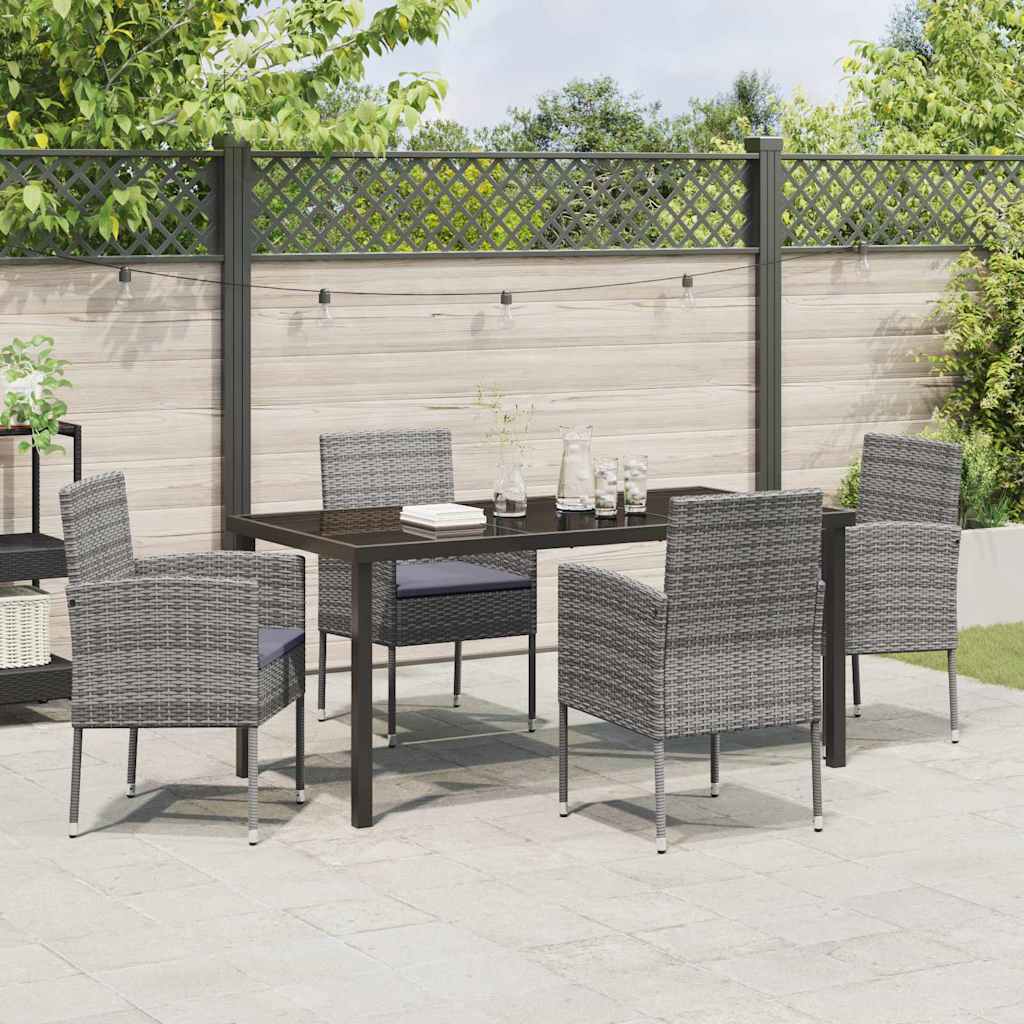 Garden Dining Set with Cushion 5 pcs Grey Poly Rattan
