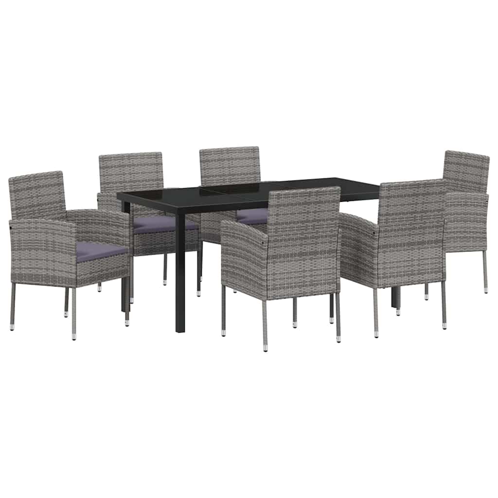 Garden Dining Set with Cushion 7 pcs Grey Poly Rattan