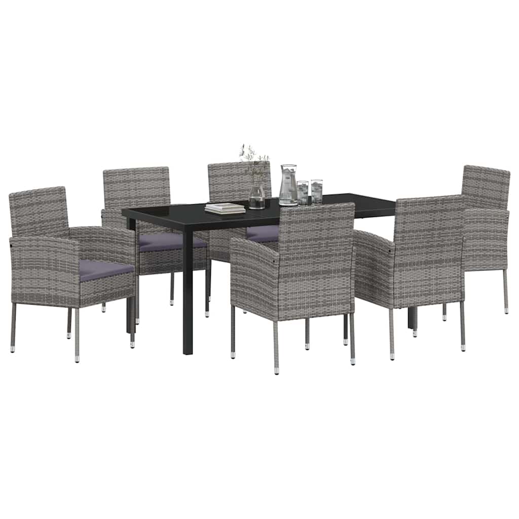 Garden Dining Set with Cushion 7 pcs Grey Poly Rattan