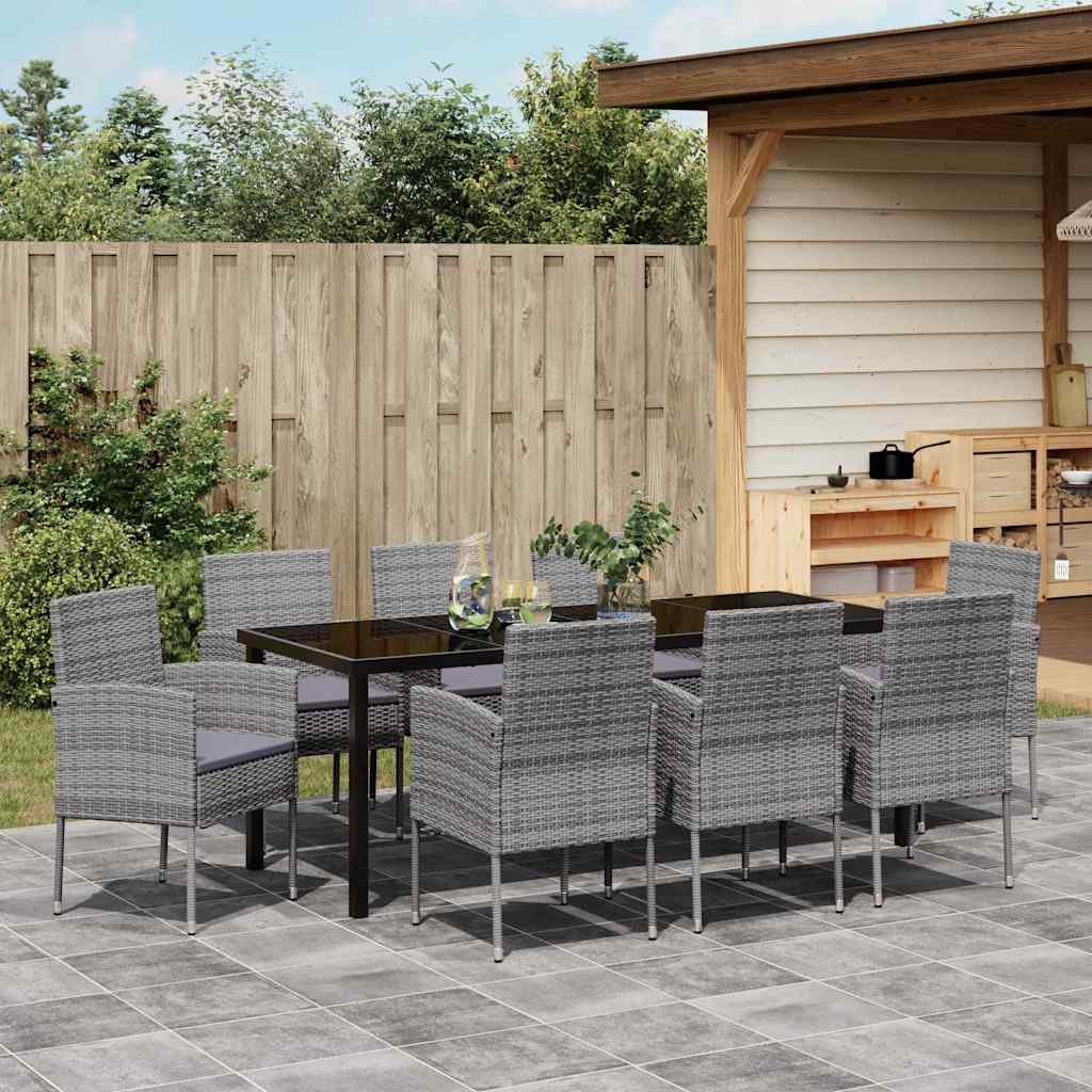 Garden Dining Set 9 pcs Grey Poly Rattan