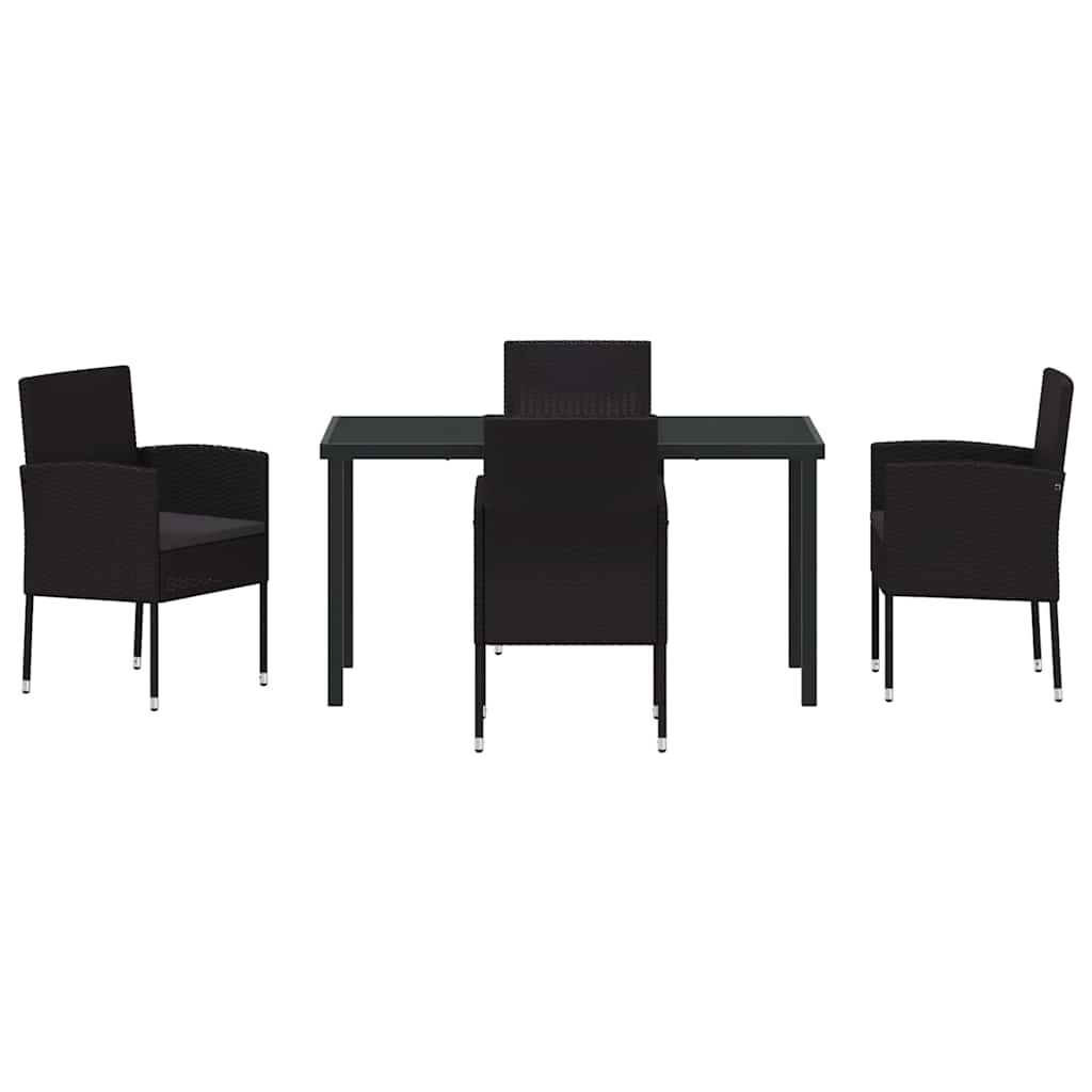 Garden Dining Set with Cushion 5 pcs Black Poly Rattan
