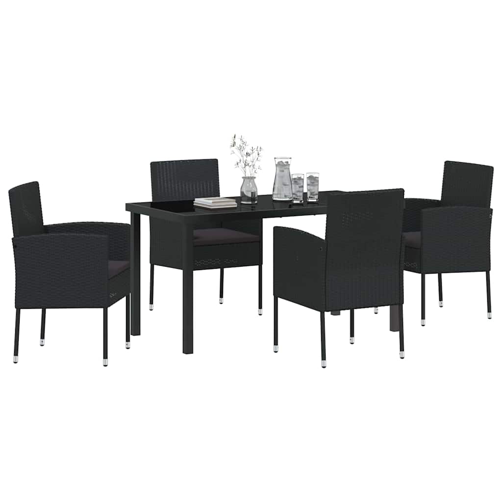 Garden Dining Set with Cushion 5 pcs Black Poly Rattan