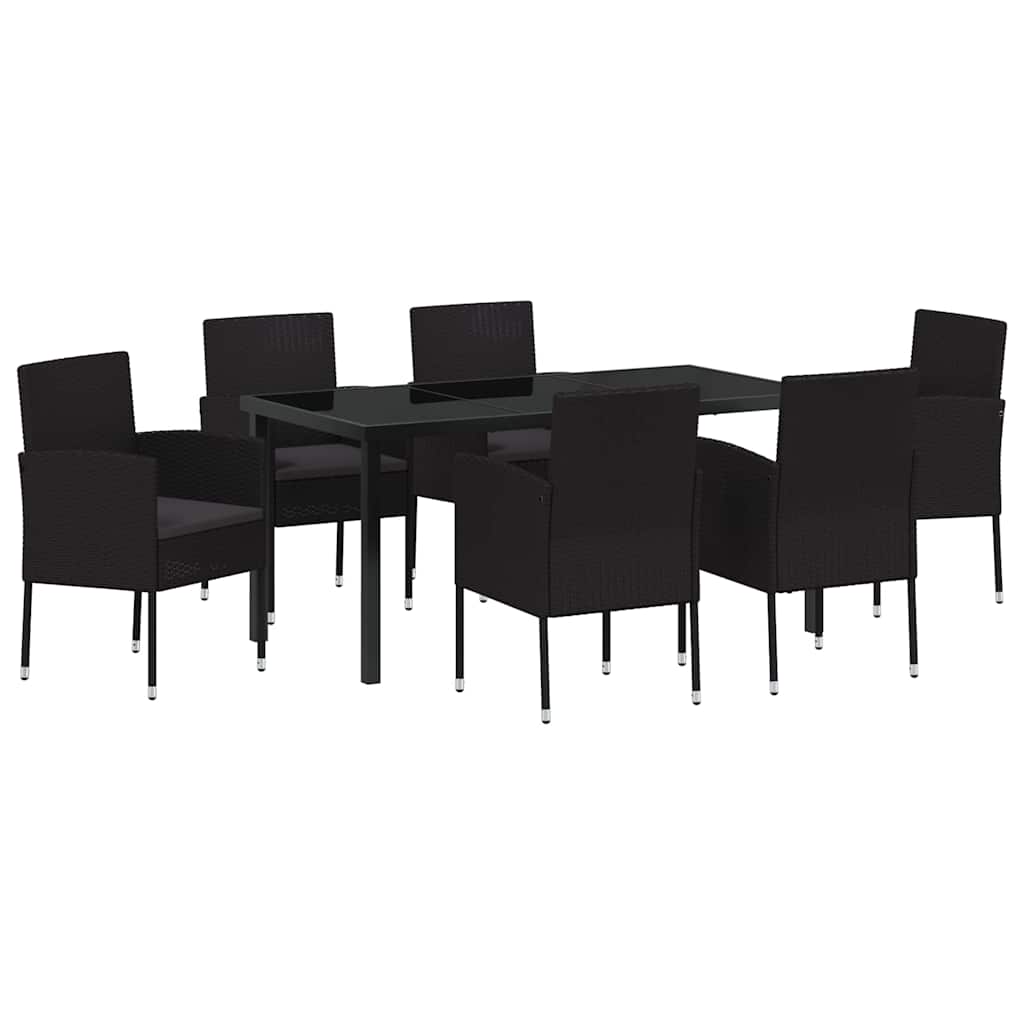 Garden Dining Set with Cushion 7 pcs Black Poly Rattan