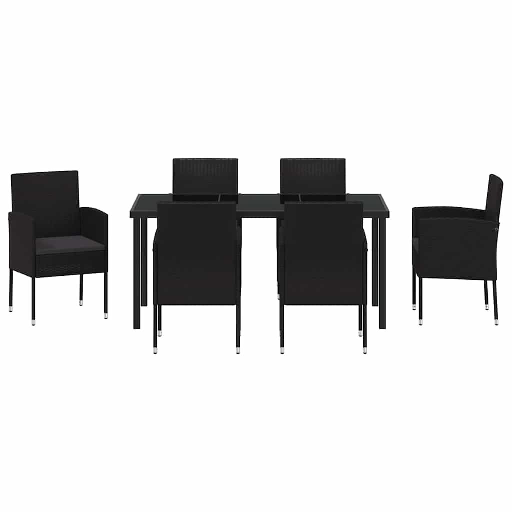 Garden Dining Set with Cushion 7 pcs Black Poly Rattan