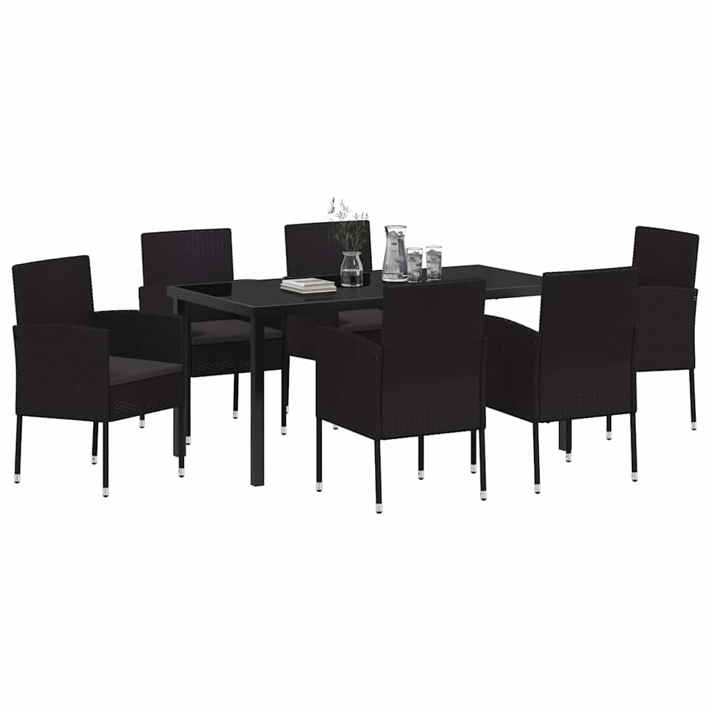 Garden Dining Set with Cushion 7 pcs Black Poly Rattan