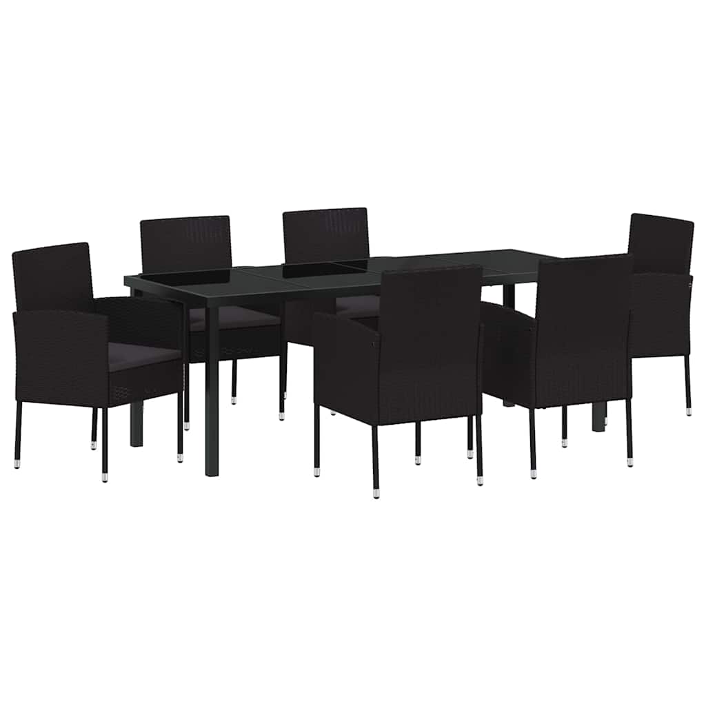 Garden Dining Set with Cushion 7 pcs Black Poly Rattan