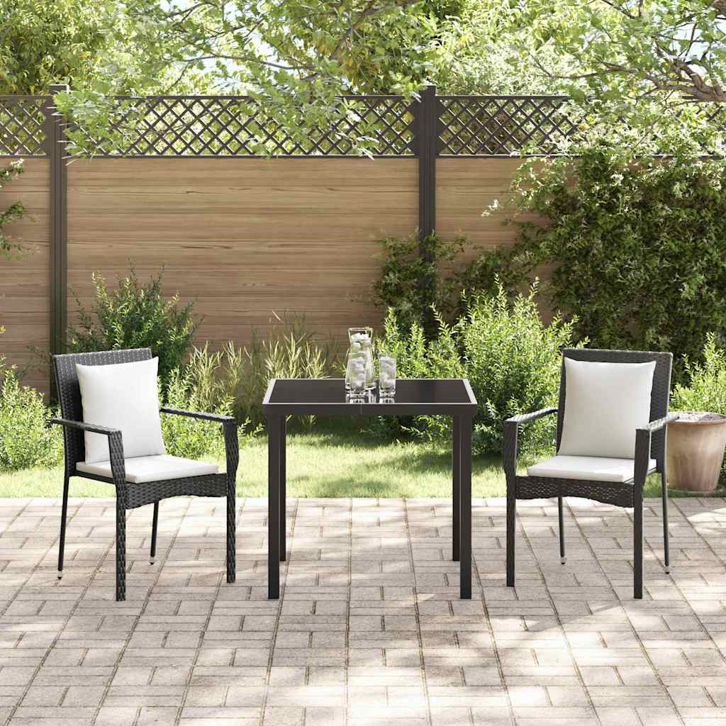 Garden Dining Set with Cushion 3 pcs Black Poly Rattan