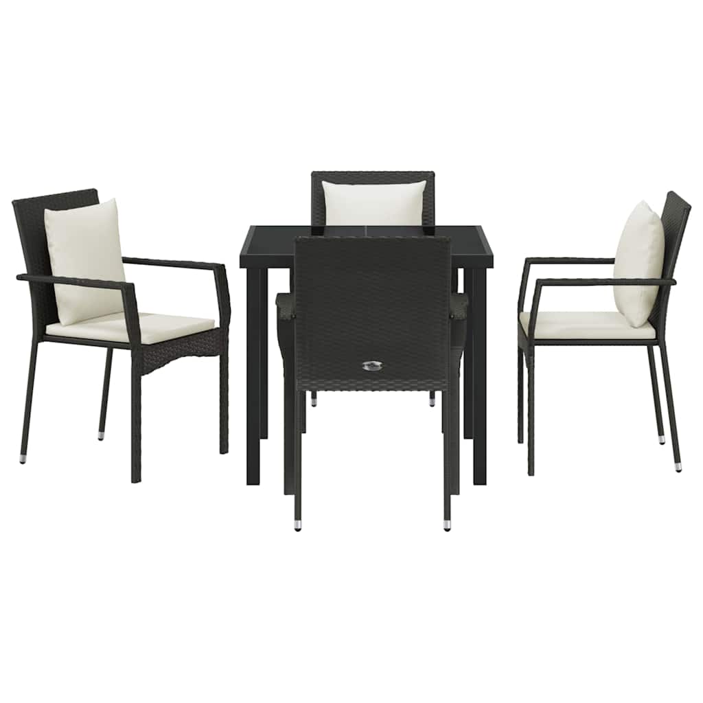 Garden Dining Set with Cushion 5 pcs Black Poly Rattan