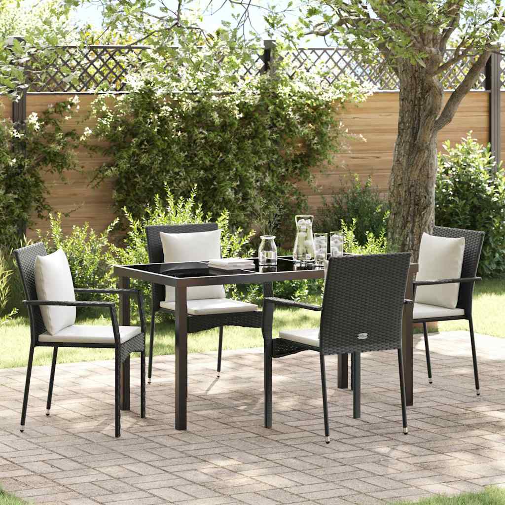 Garden Dining Set with Cushion 5 pcs Black Poly Rattan