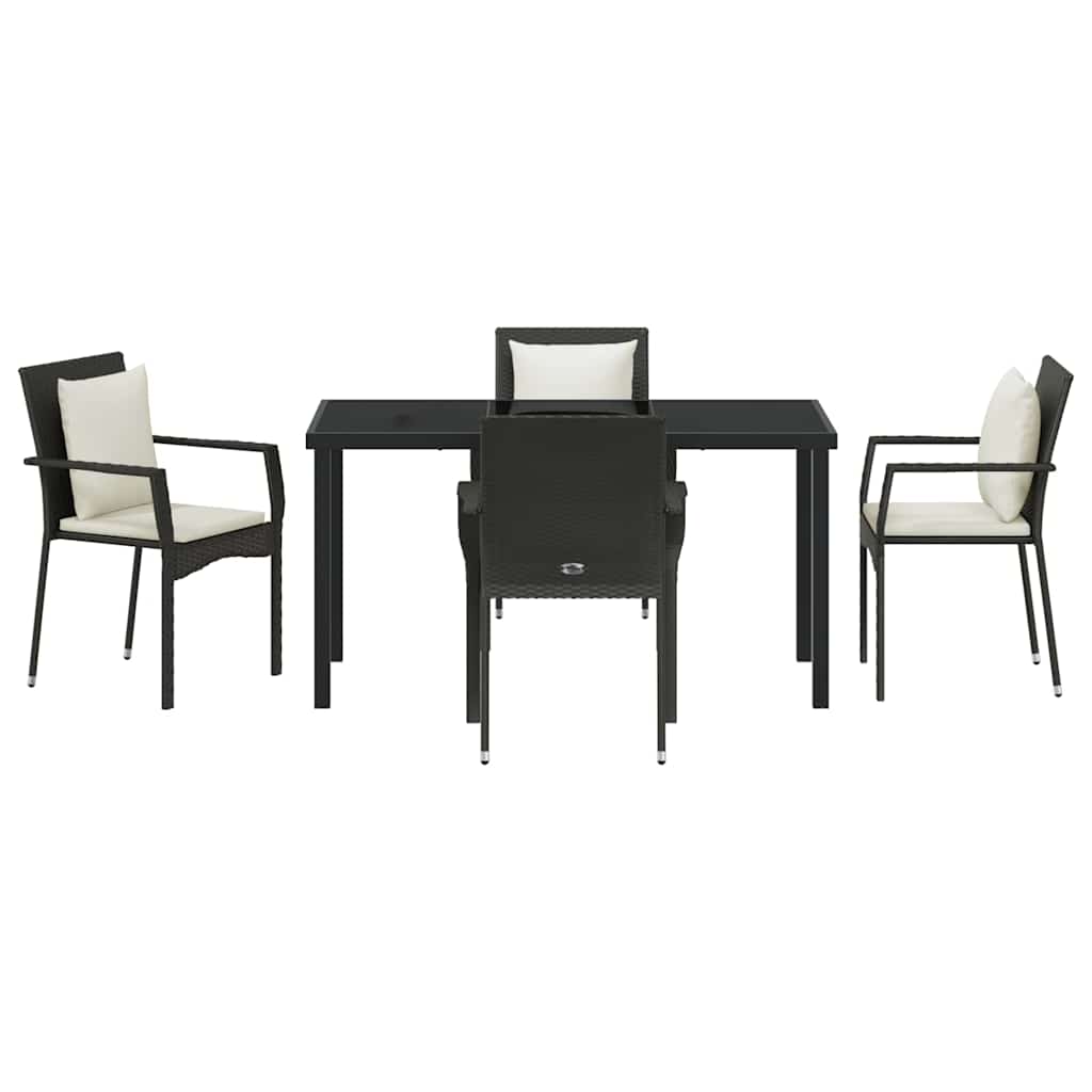 Garden Dining Set with Cushion 5 pcs Black Poly Rattan