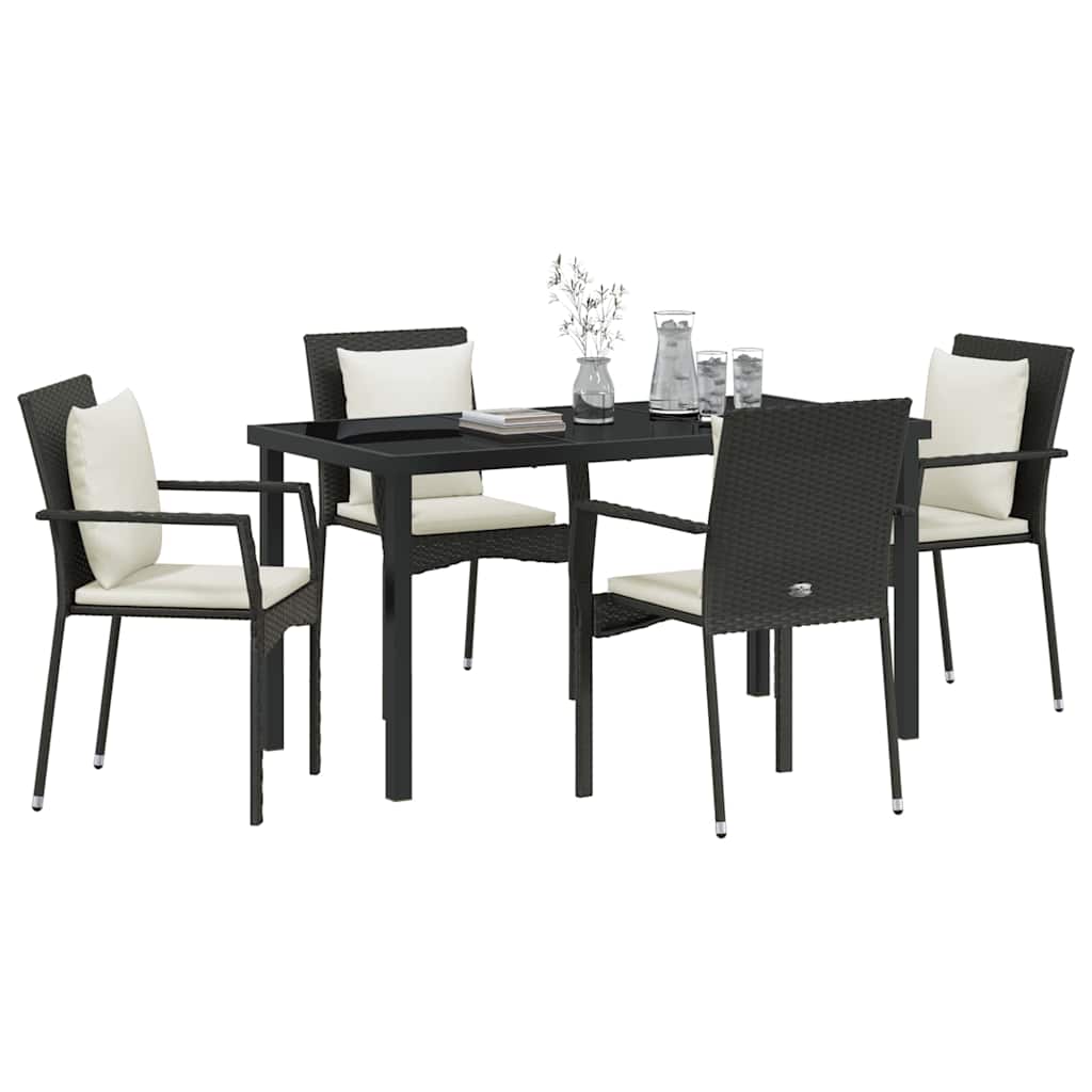 Garden Dining Set with Cushion 5 pcs Black Poly Rattan