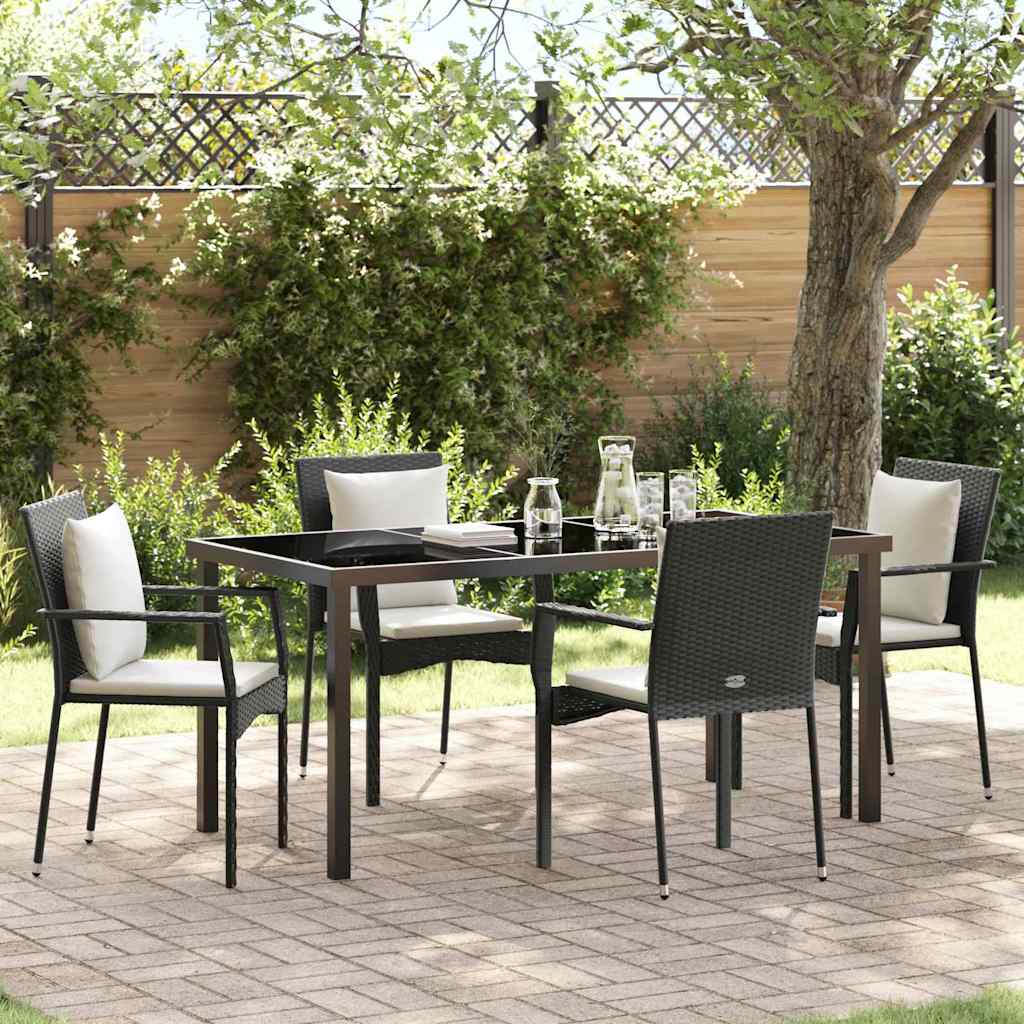 Garden Dining Set with Cushion 5 pcs Black Poly Rattan