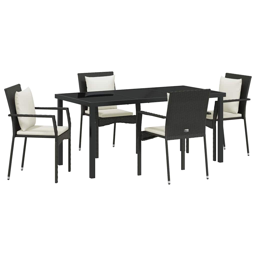 Garden Dining Set with Cushion 5 pcs Black Poly Rattan