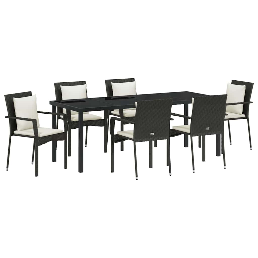Garden Dining Set with Cushion 7 pcs Black Poly Rattan