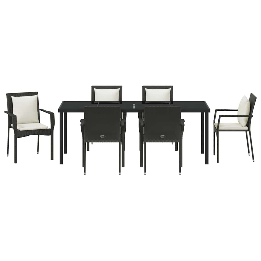 Garden Dining Set with Cushion 7 pcs Black Poly Rattan