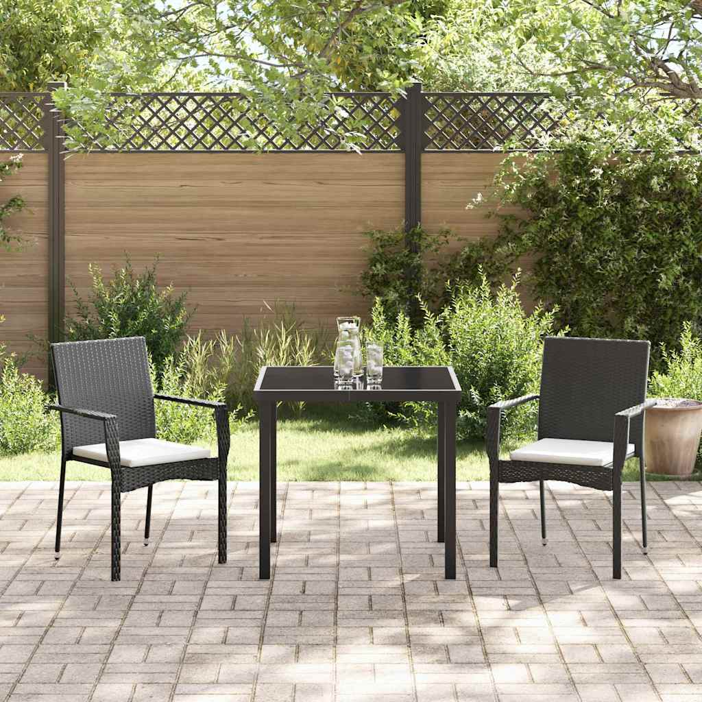 Garden Dining Set with Cushion 3 pcs Black Poly Rattan