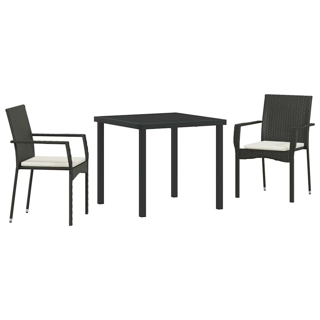 Garden Dining Set with Cushion 3 pcs Black Poly Rattan