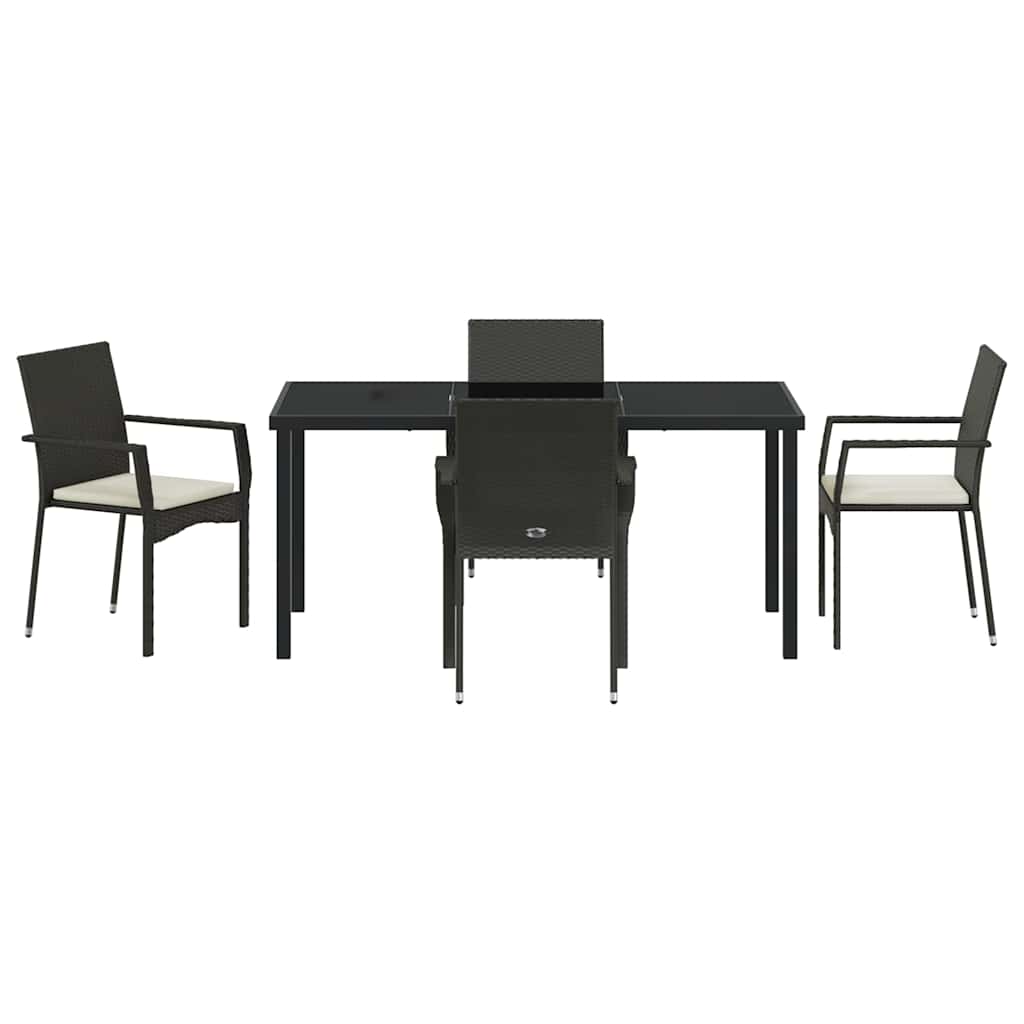Garden Dining Set with Cushion 5 pcs Black Poly Rattan