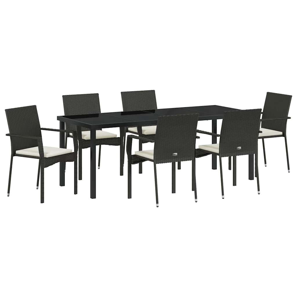 Garden Dining Set with Cushion 7 pcs Black Poly Rattan
