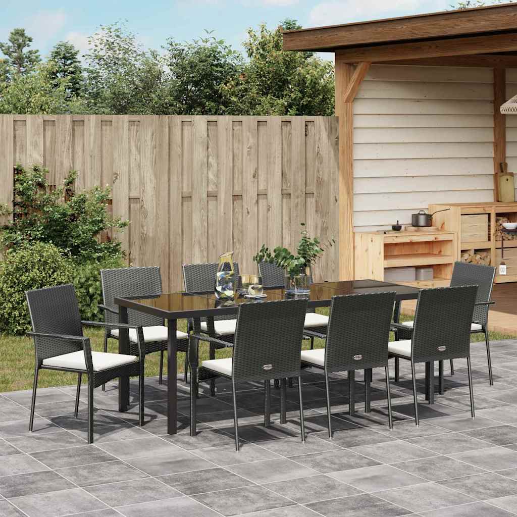 Garden Dining Set with Cushion 9 pcs Black Poly Rattan