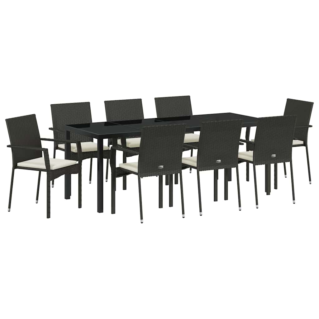 Garden Dining Set with Cushion 9 pcs Black Poly Rattan