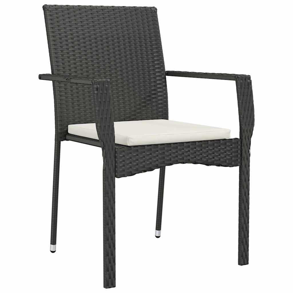 Garden Dining Set with Cushion 9 pcs Black Poly Rattan