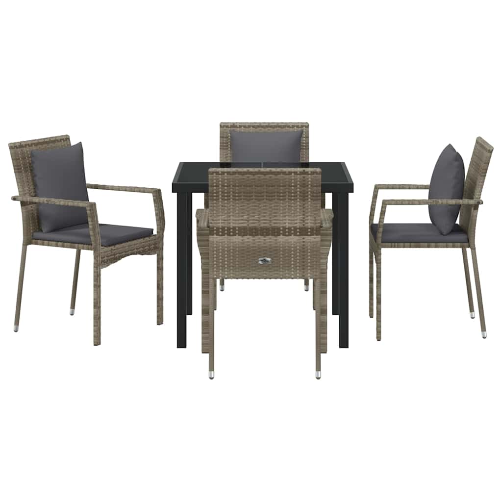 Garden Dining Set with Cushion 5 pcs Grey Poly Rattan