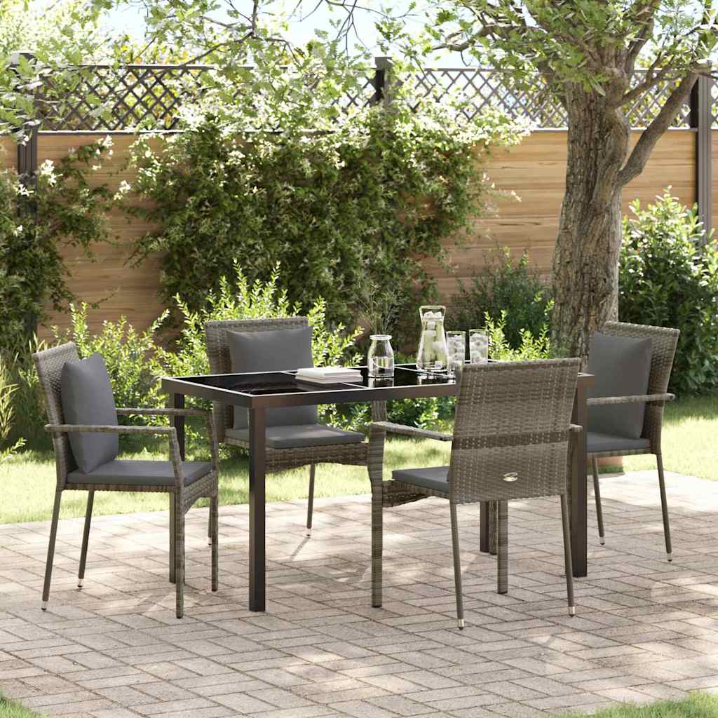 Garden Dining Set with Cushion 5 pcs Grey Poly Rattan