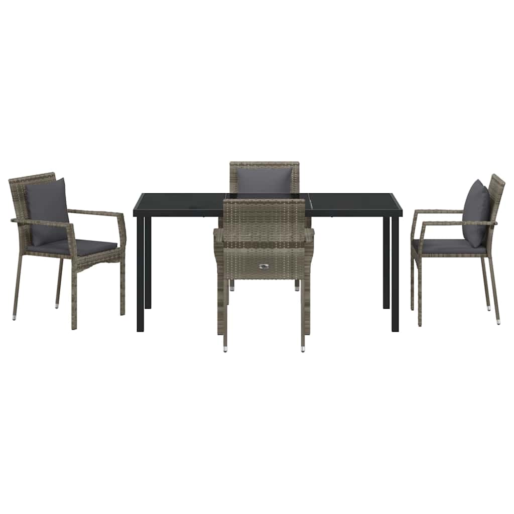 Garden Dining Set with Cushion 5 pcs Grey Poly Rattan