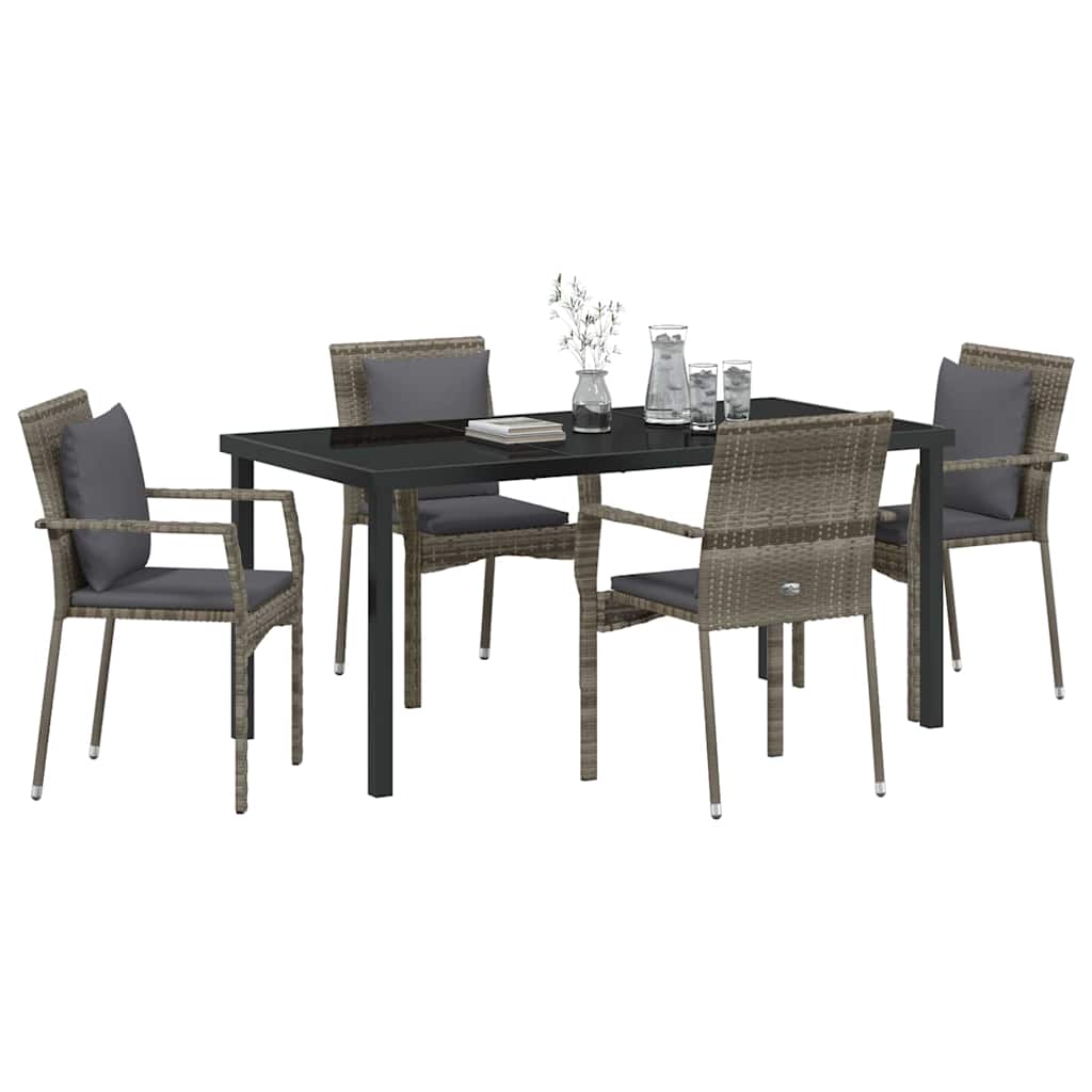 Garden Dining Set with Cushion 5 pcs Grey Poly Rattan
