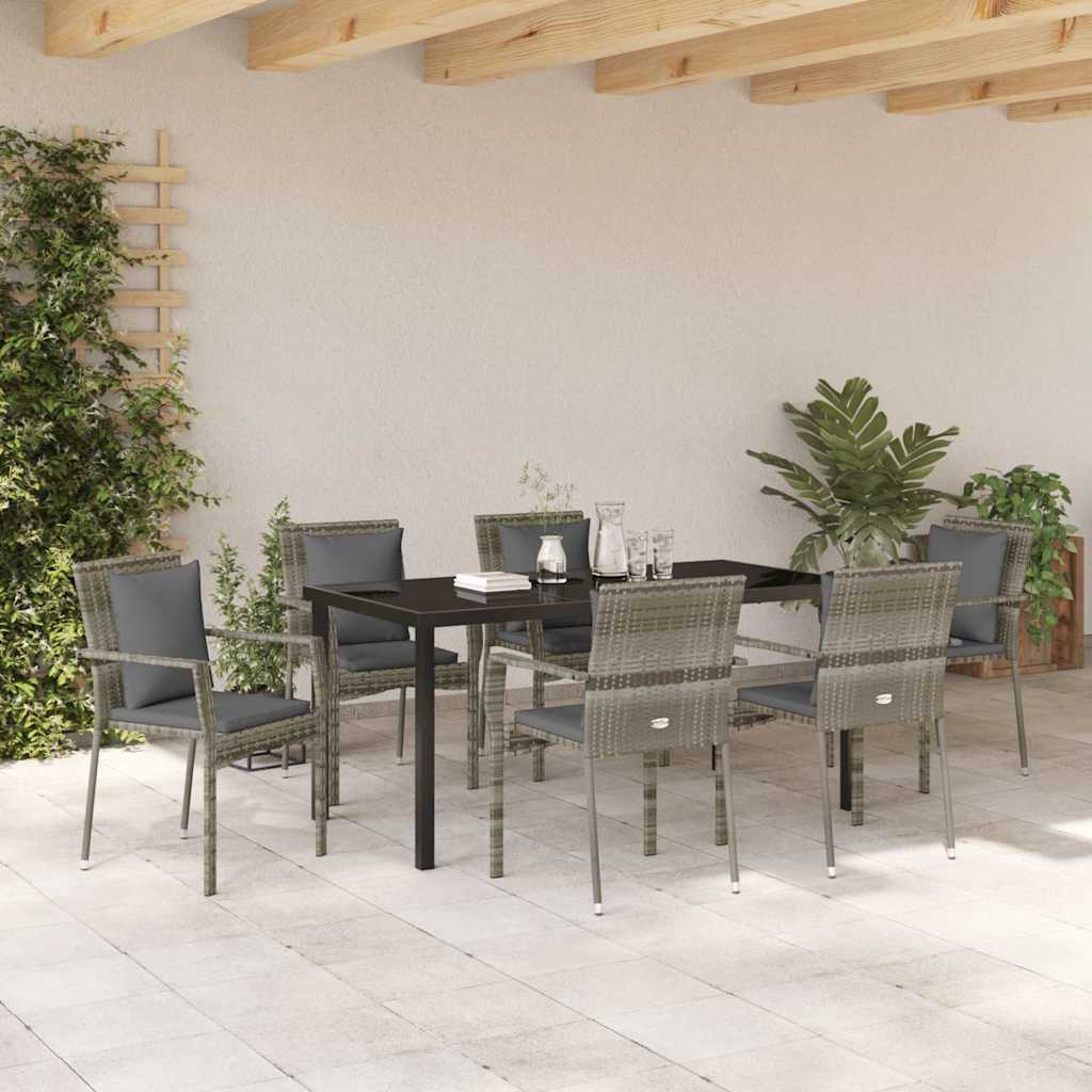 Garden Dining Set with Cushion 7 pcs Grey Poly Rattan