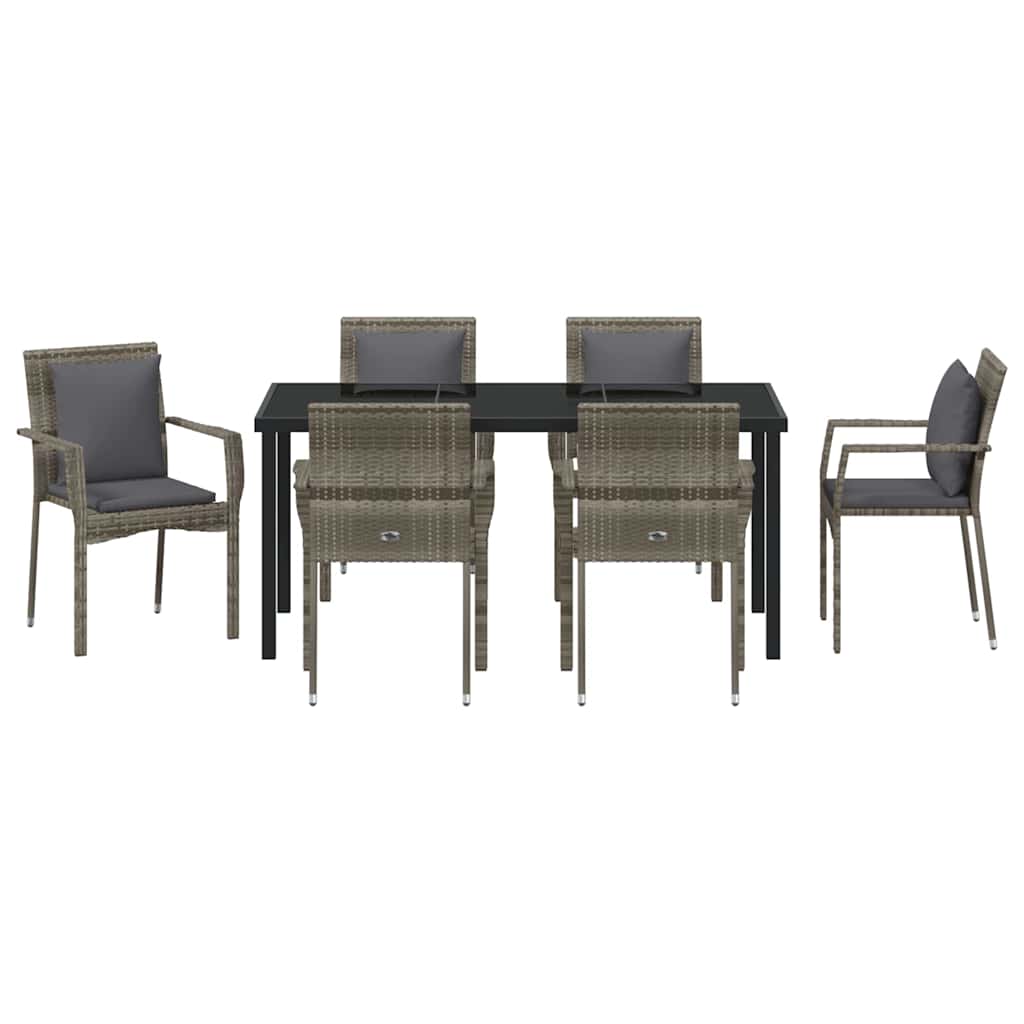Garden Dining Set with Cushion 7 pcs Grey Poly Rattan
