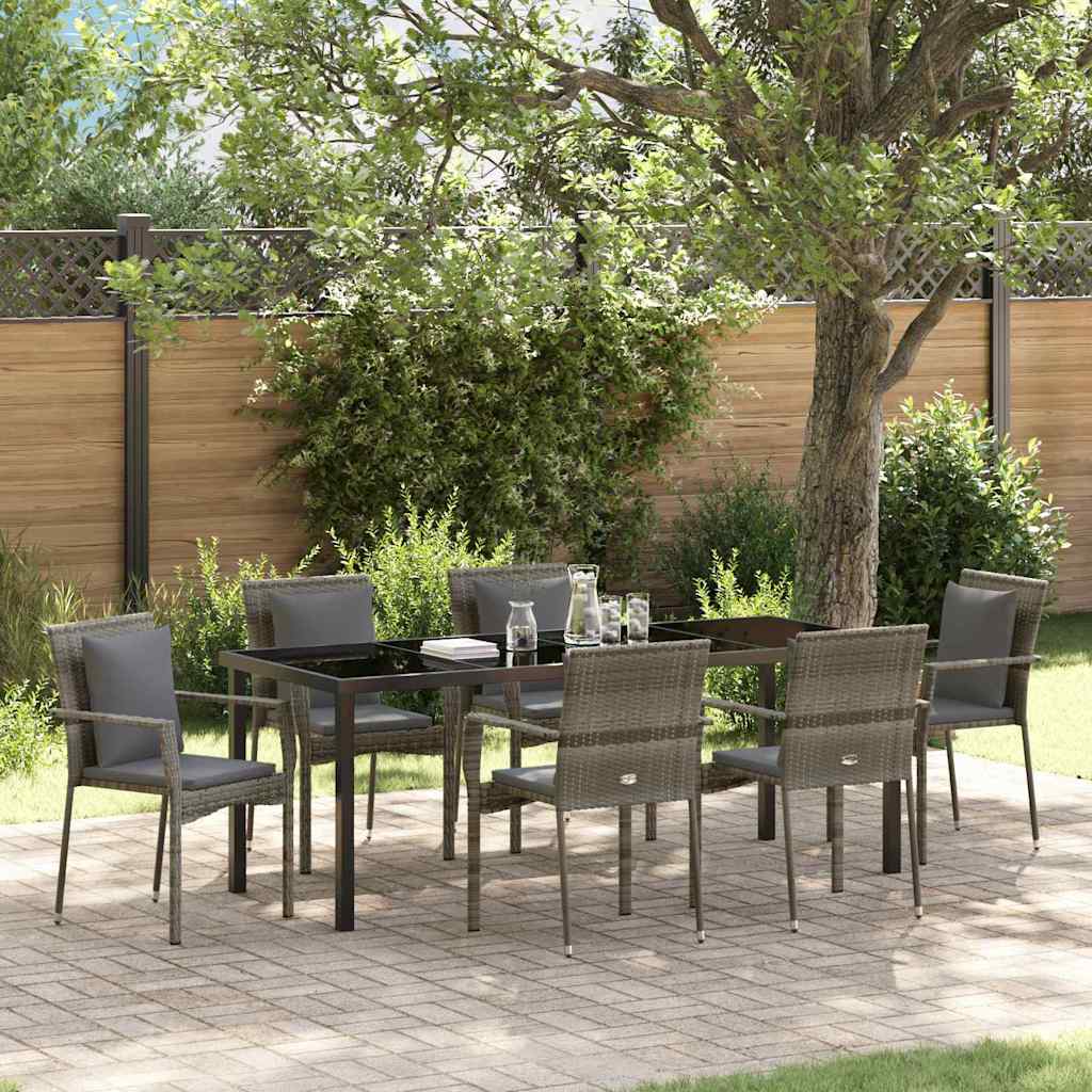 Garden Dining Set with Cushion 7 pcs Grey Poly Rattan