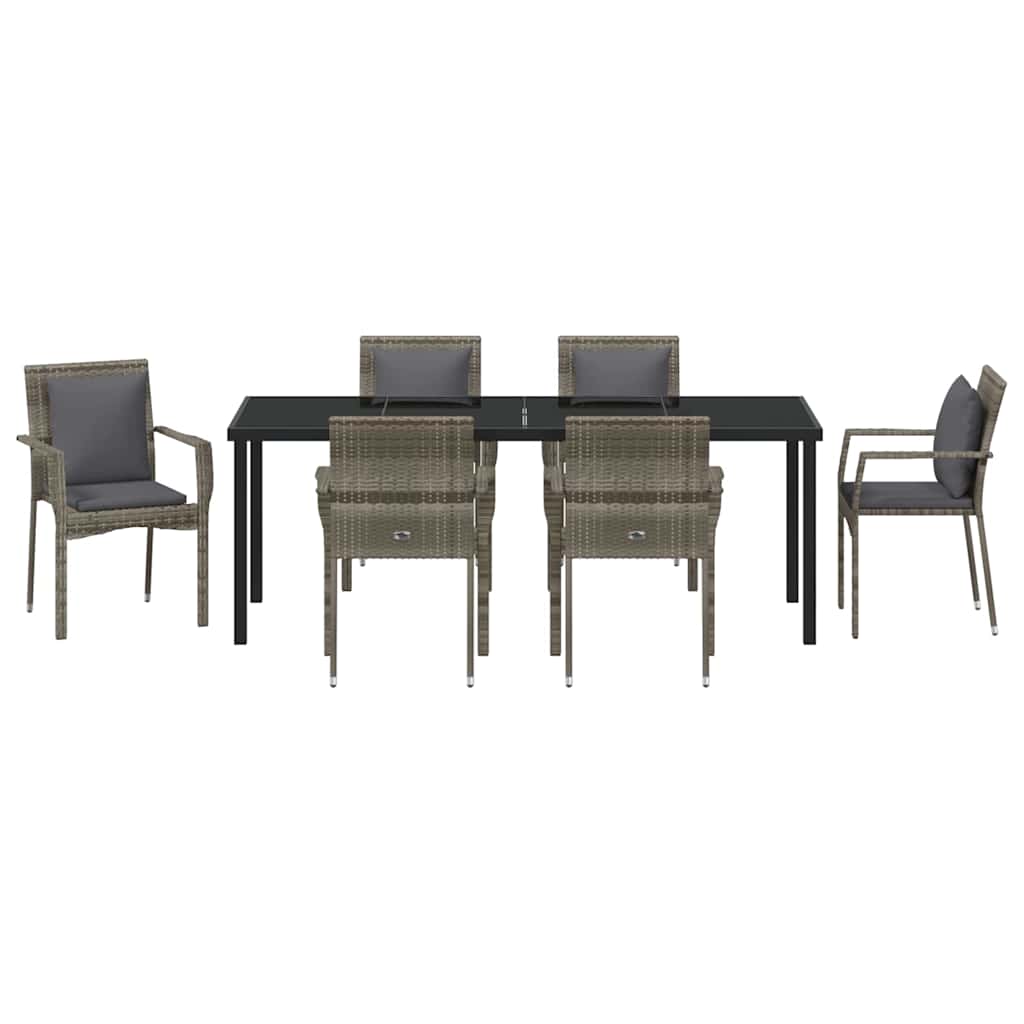 Garden Dining Set with Cushion 7 pcs Grey Poly Rattan