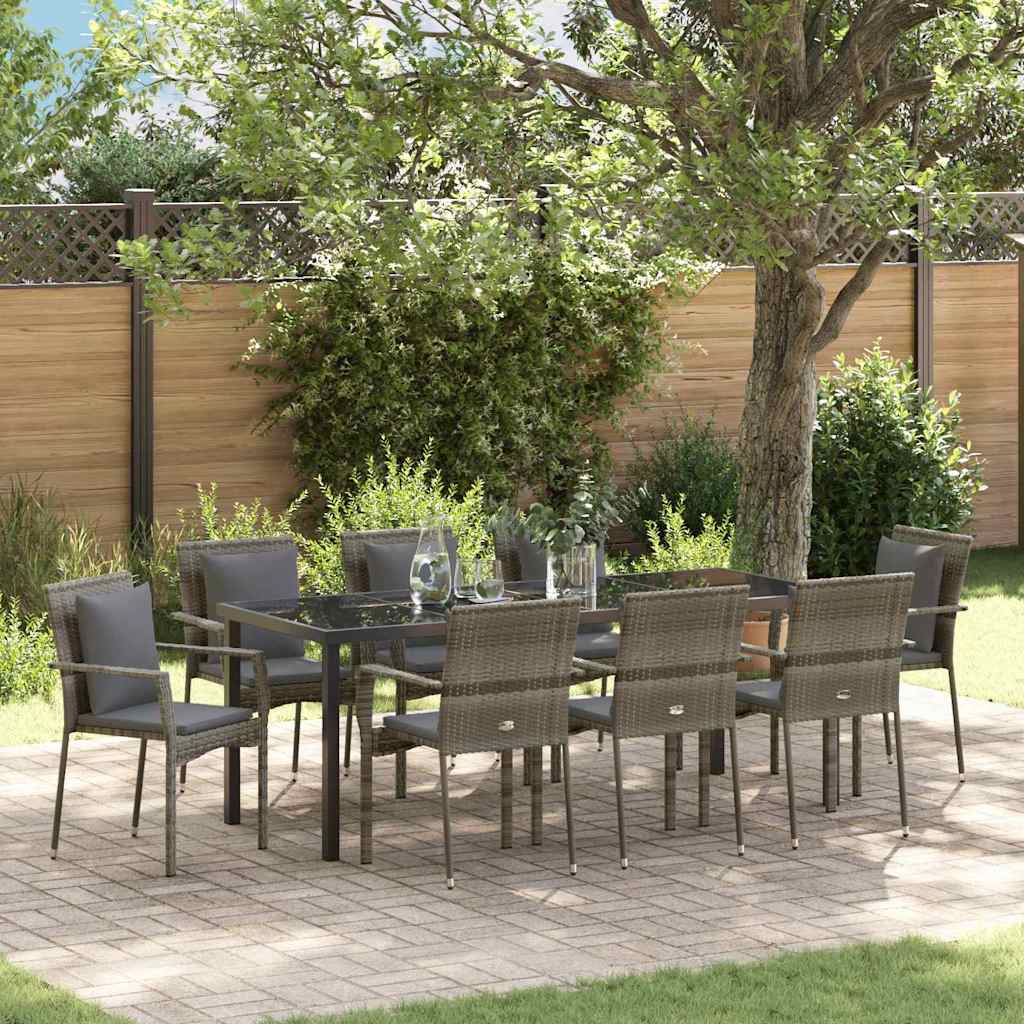 Garden Dining Set 9 pcs Grey Poly Rattan
