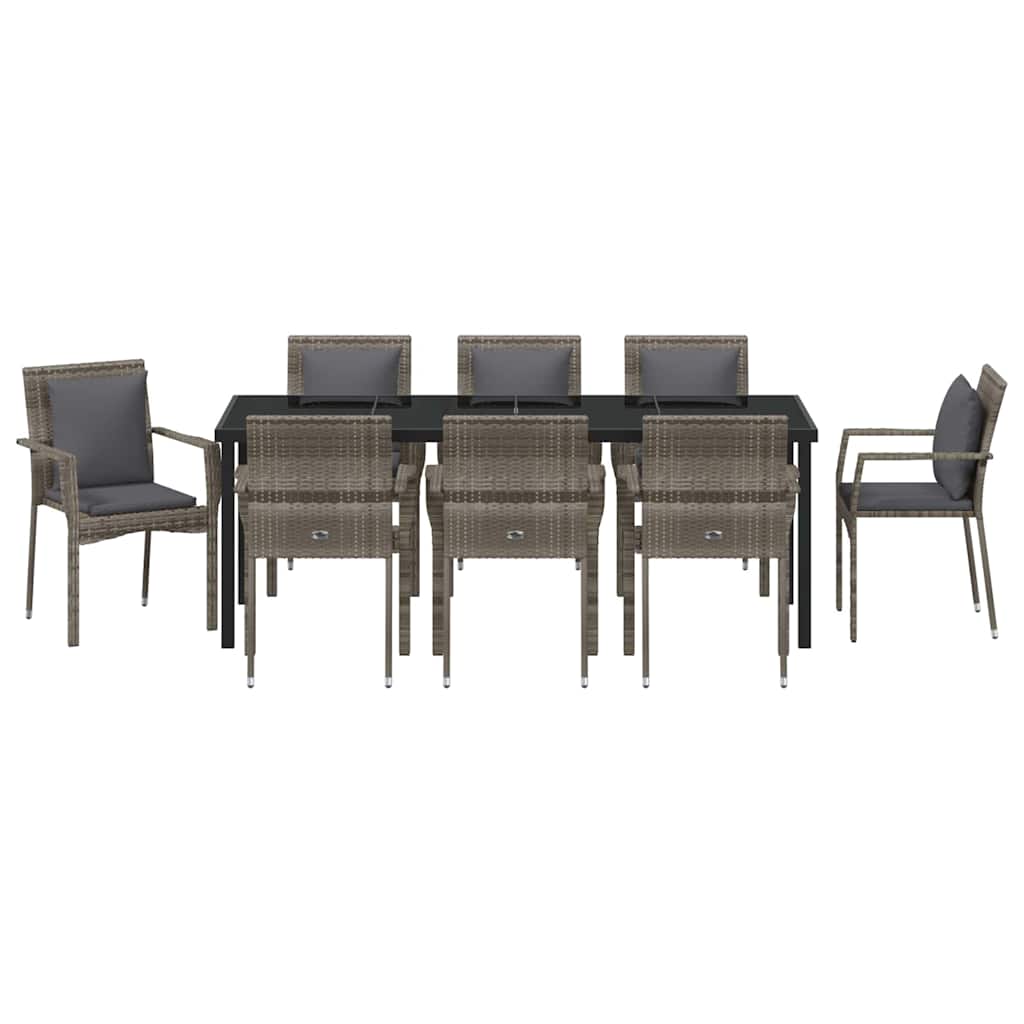 Garden Dining Set 9 pcs Grey Poly Rattan