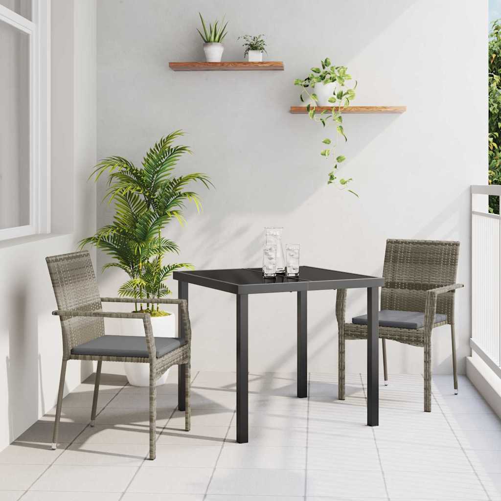 Garden Dining Set with Cushion 3 pcs Grey Poly Rattan