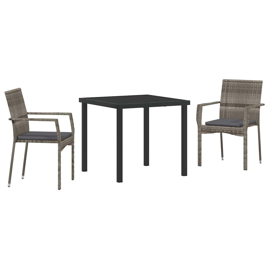Garden Dining Set with Cushion 3 pcs Grey Poly Rattan
