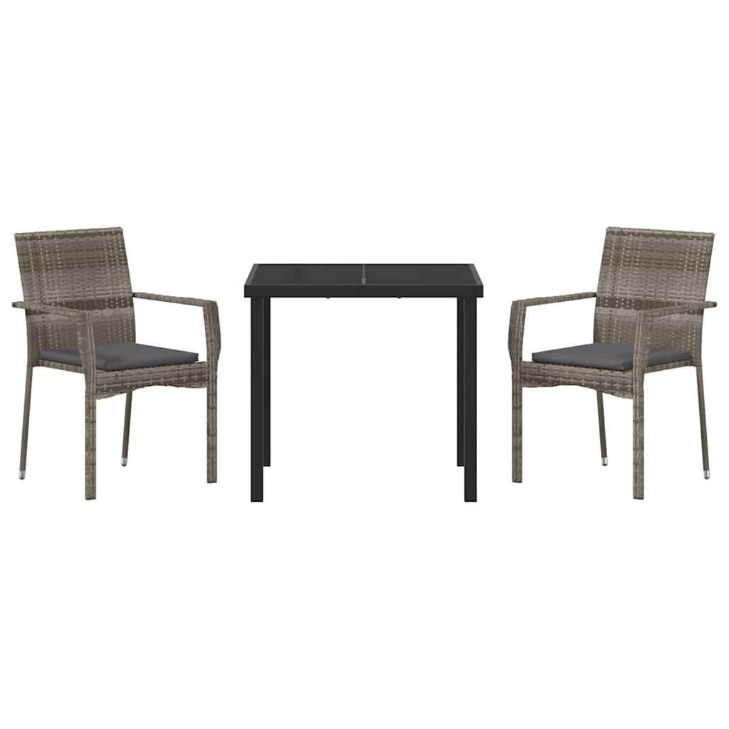 Garden Dining Set with Cushion 3 pcs Grey Poly Rattan