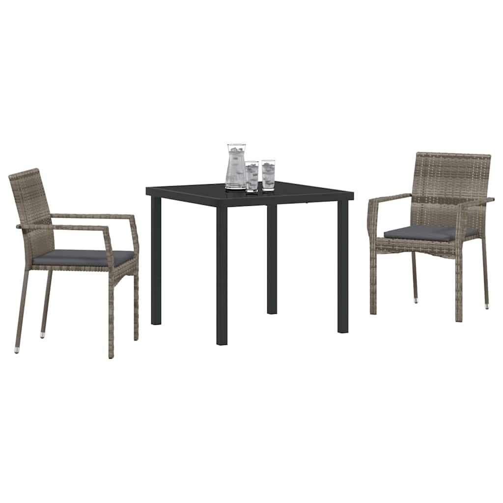 Garden Dining Set with Cushion 3 pcs Grey Poly Rattan