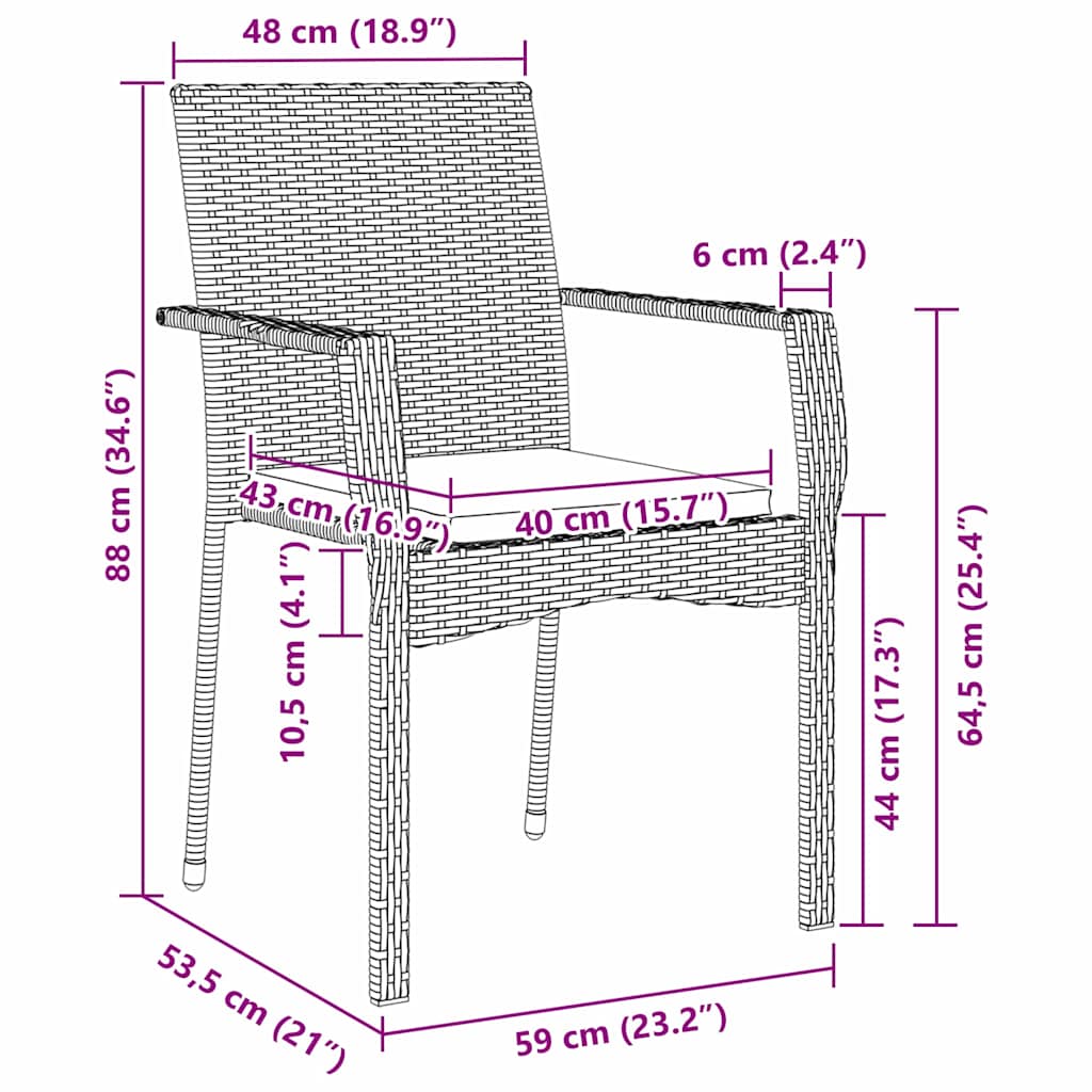 Garden Dining Set with Cushion 3 pcs Grey Poly Rattan