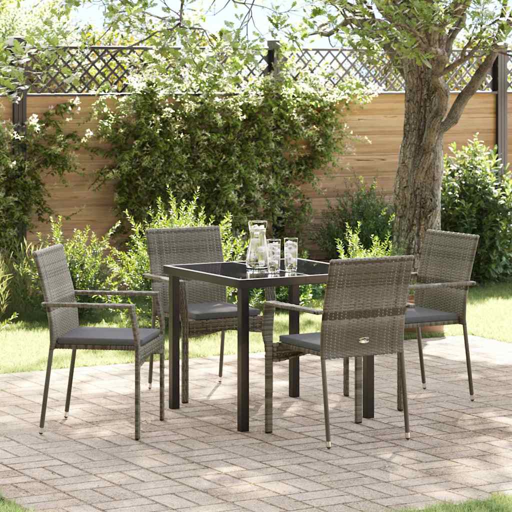 Garden Dining Set with Cushion 5 pcs Grey Poly Rattan