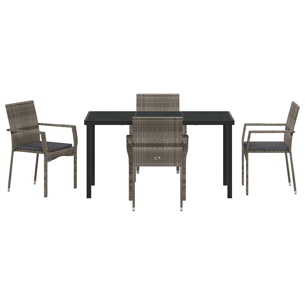 Garden Dining Set with Cushion 5 pcs Grey Poly Rattan