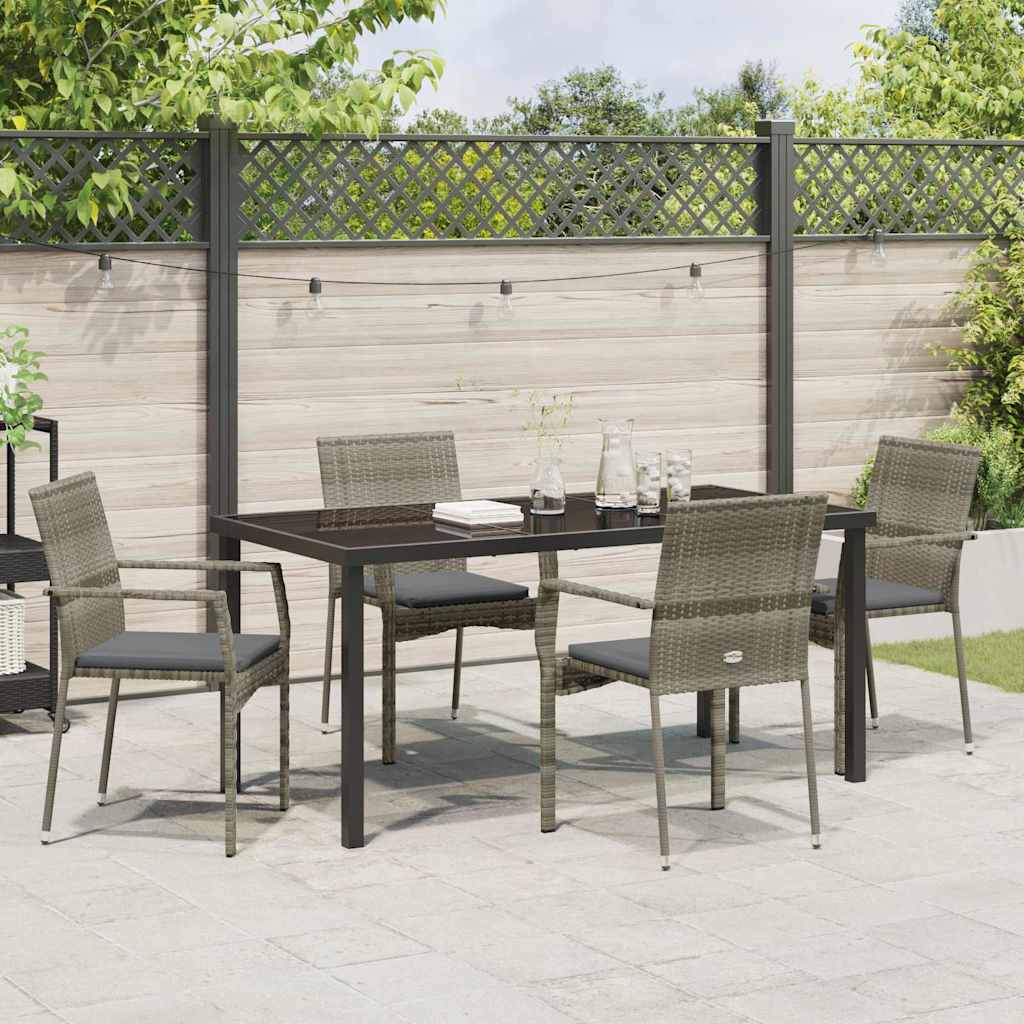 Garden Dining Set with Cushion 5 pcs Grey Poly Rattan